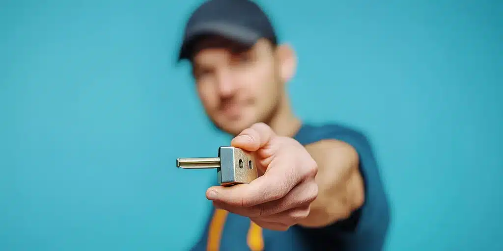 a man holding a key