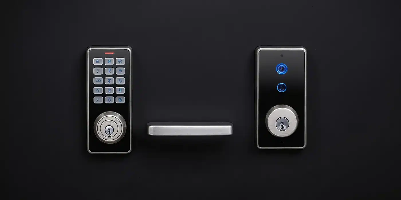 sleek smart door lock design black background perfect modern homes