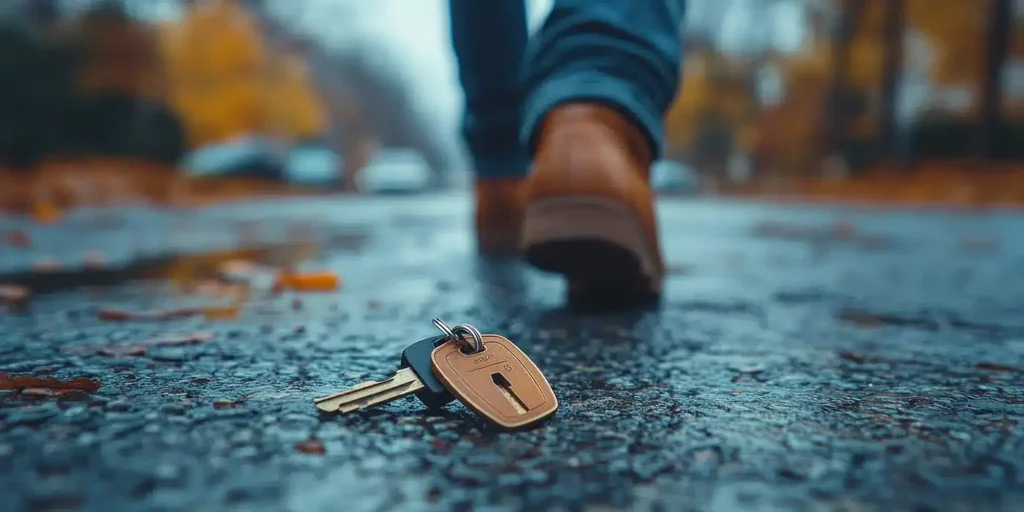 a key chain on the ground