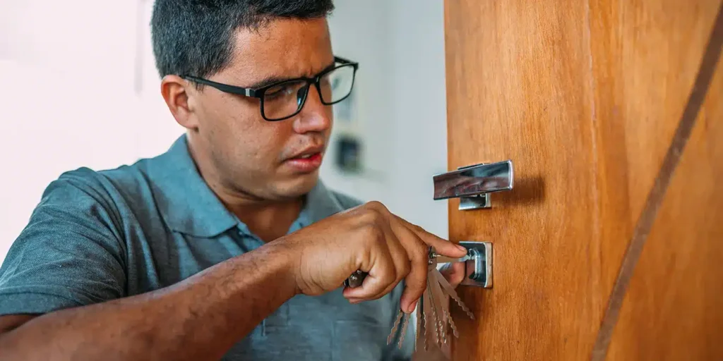 a man opening a door with a key