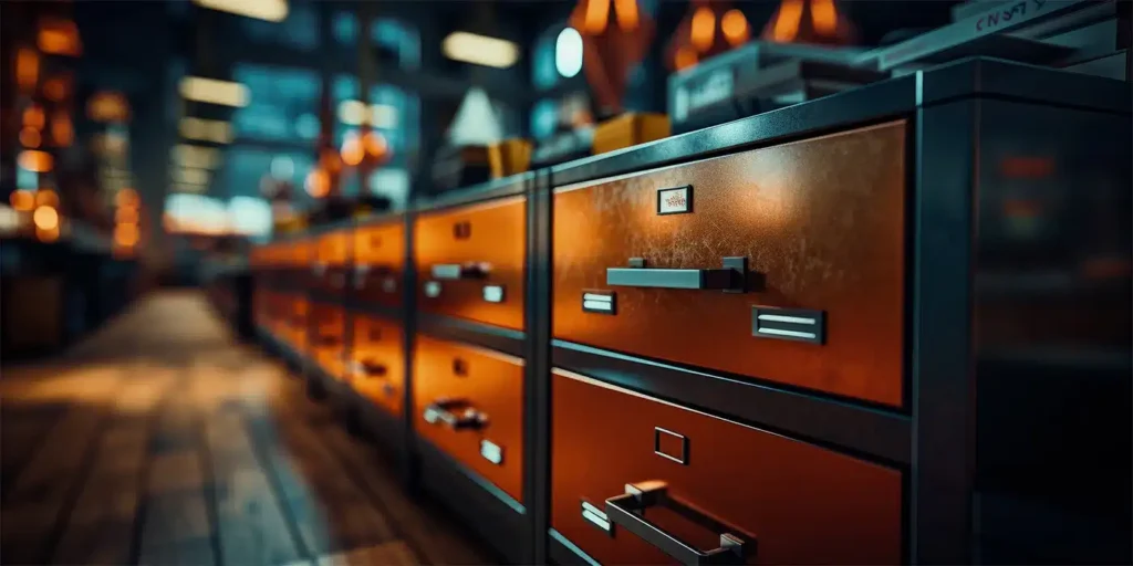a row of drawers in a room