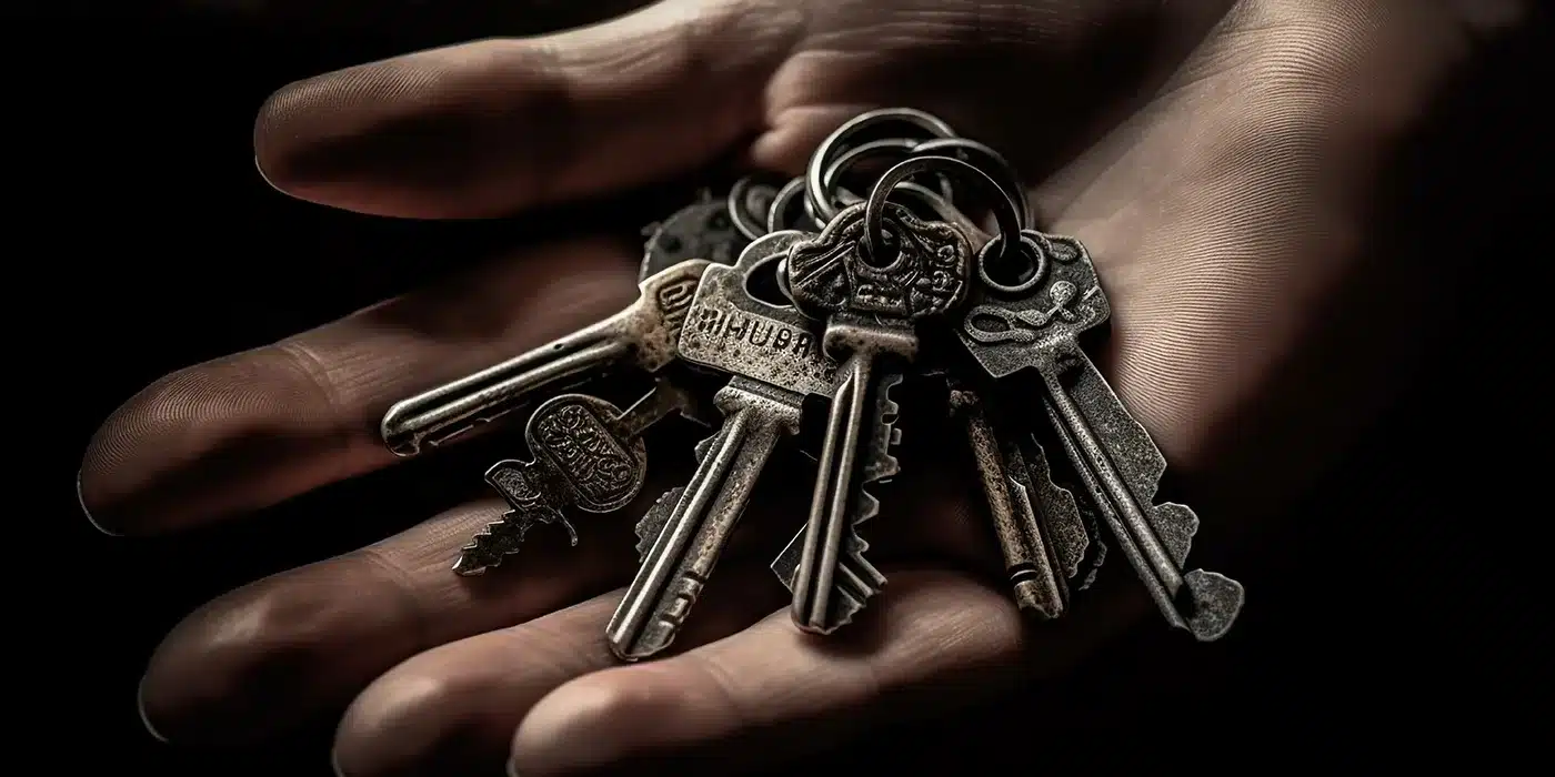 Collection of antique skeleton keys from early lock history