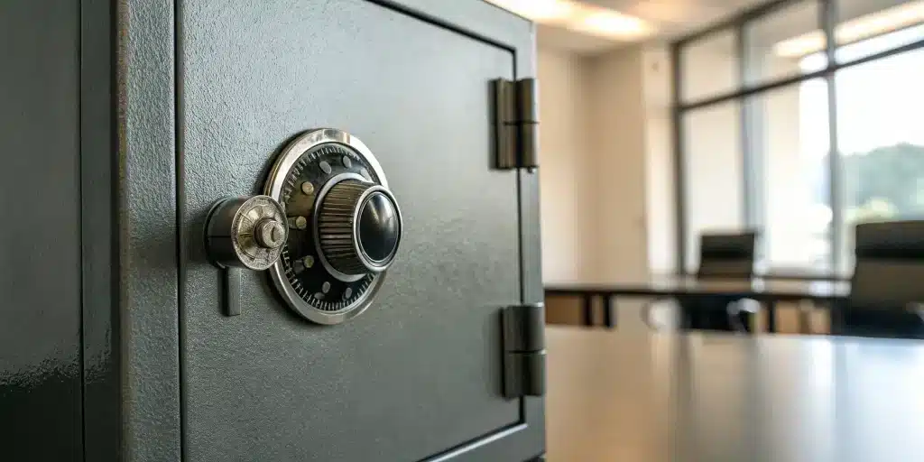 a safe with a combination lock