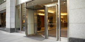Sleek aluminum storefront doors enhance a modern commercial building.