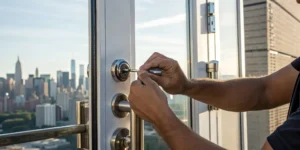 NYC locksmith unlocking a door.
