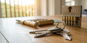 Rekeying lock: keys and lock cylinder.