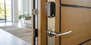 Installing a keyless entry door lock.