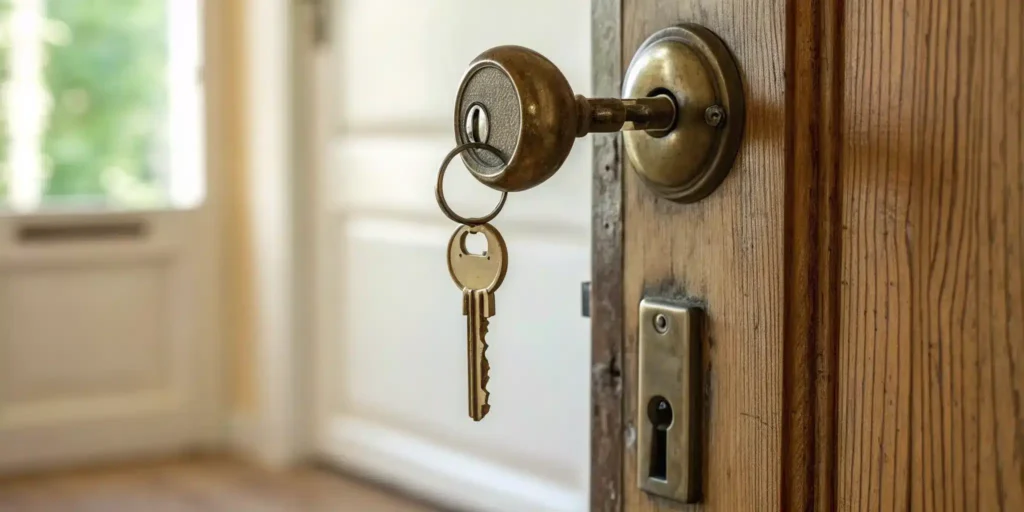 A key in a house lock, a main factor in the final house lockout cost.