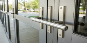 Installing a panic bar on double doors.