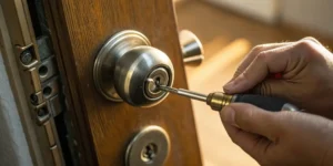 How to repair a round door lock with a screwdriver.