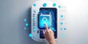 a hand touching a lock on a device