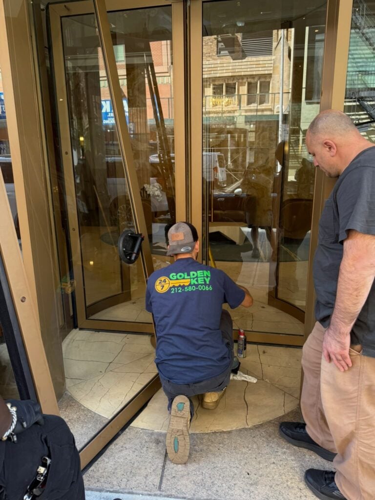 Golden Key Locksmith NYC — professional — locksmith repairing a broken lock mechanism at a Manhattan townhouse in Upper West Side, Manhattan