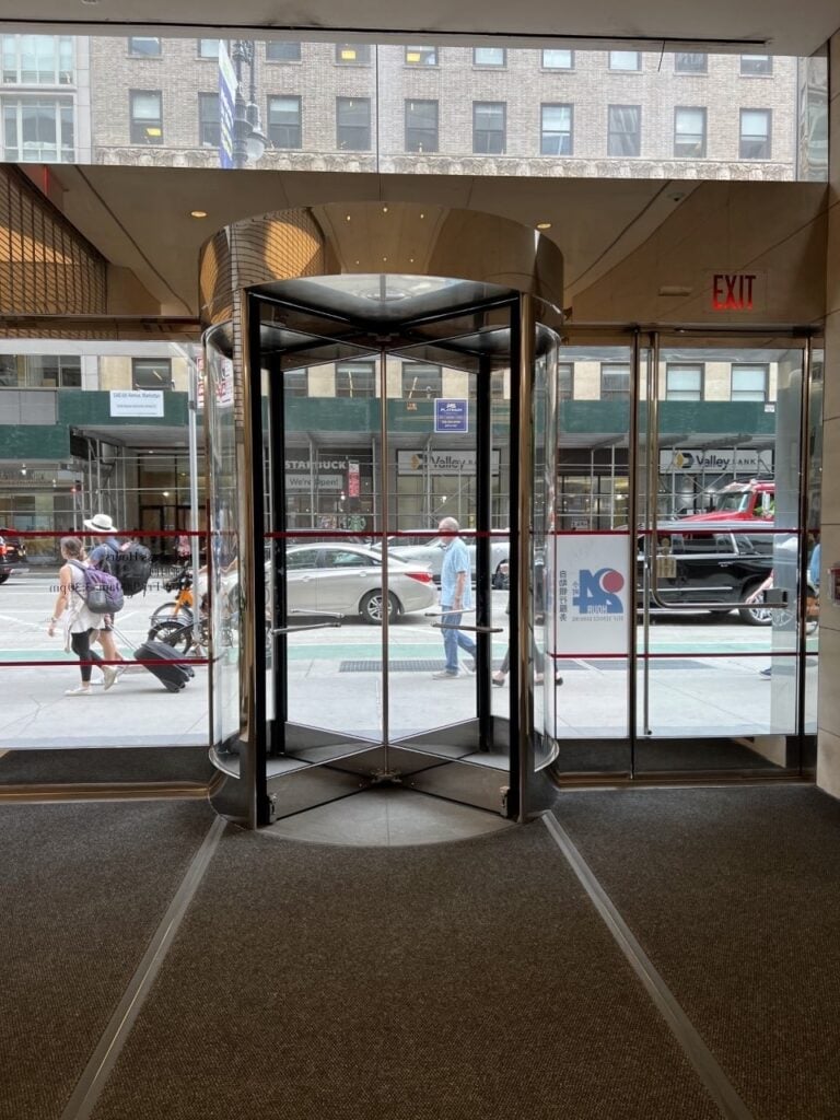 Residential building entrance with canopy awning in New York City