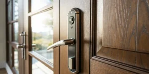 Keyless entry door lock with handle.