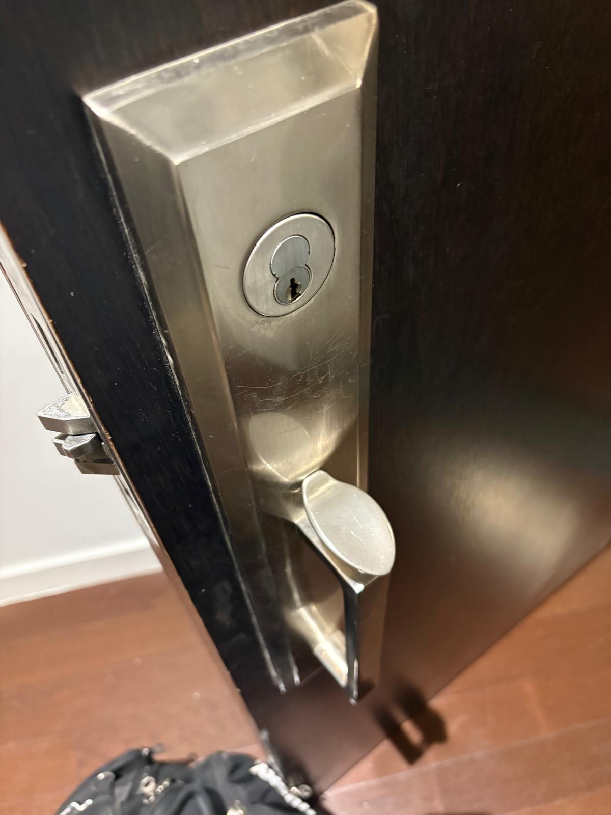 a door handle and lock