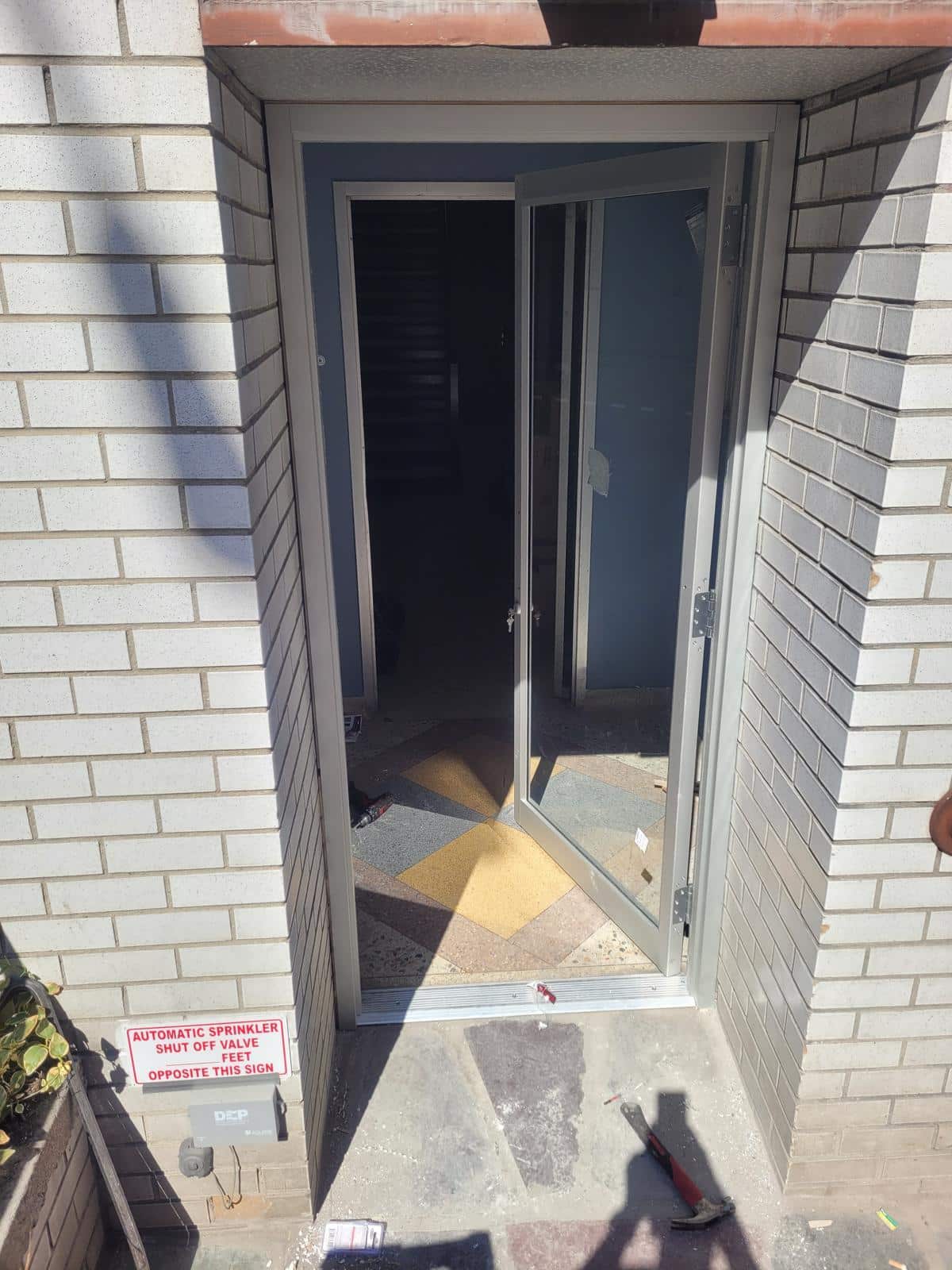 a door with glass doors open