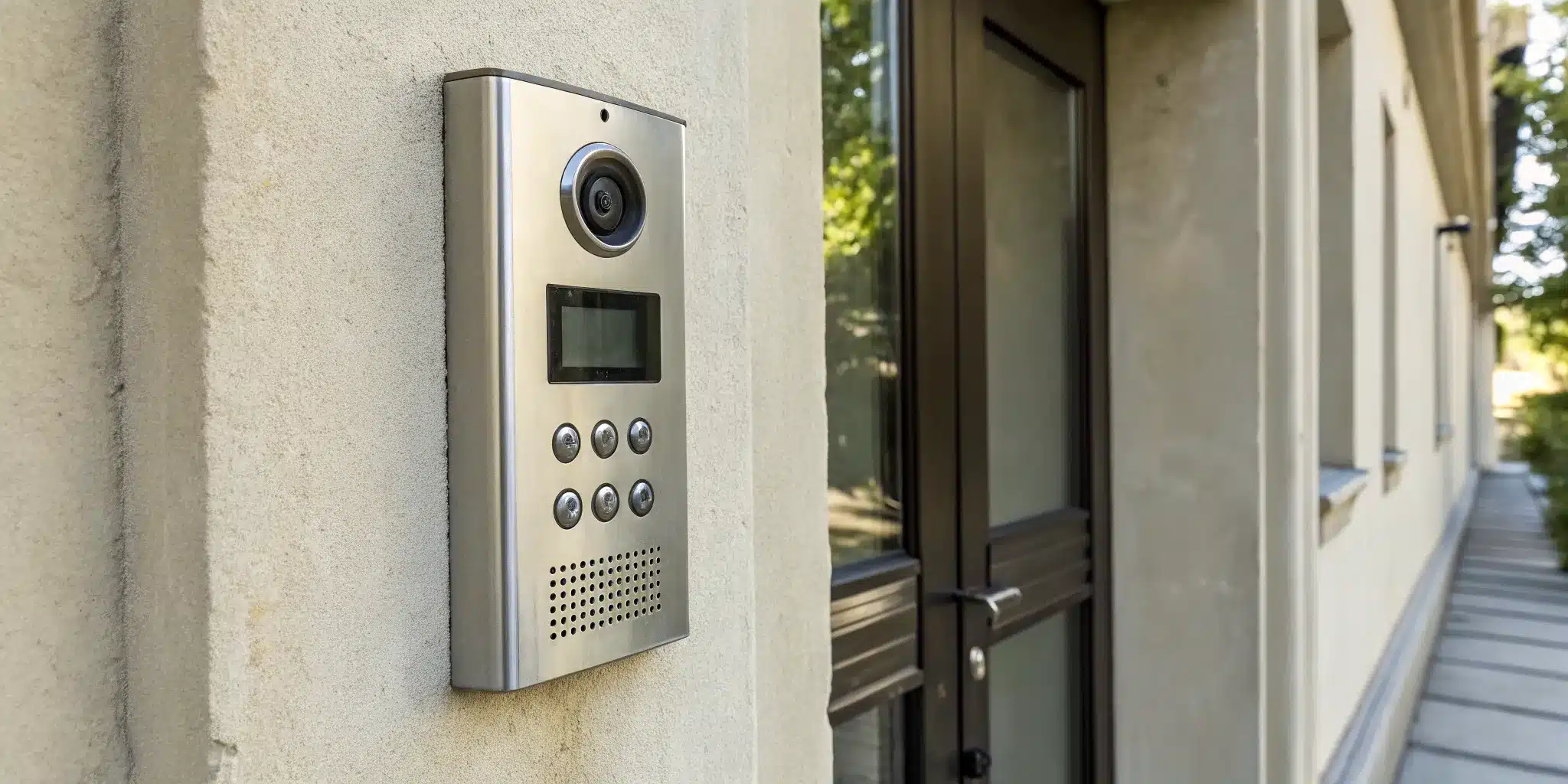 A wall-mounted intercom system requiring troubleshooting for common audio or video issues.