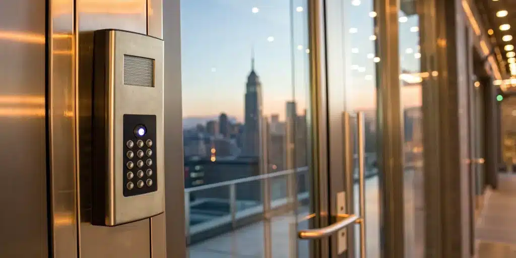 Office access control keypad installation.