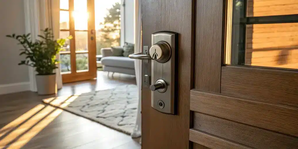 A new lock installed on an apartment door for a tenant moving in.