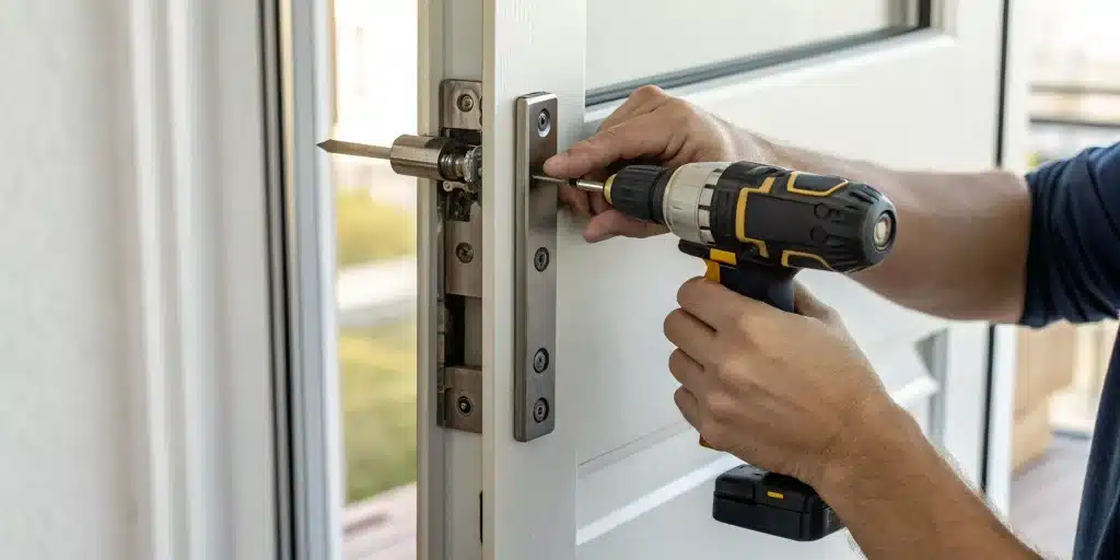 Installing HES 9500 electric strike on door frame.