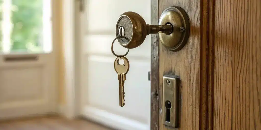 A key in a house lock, a main factor in the final house lockout cost.