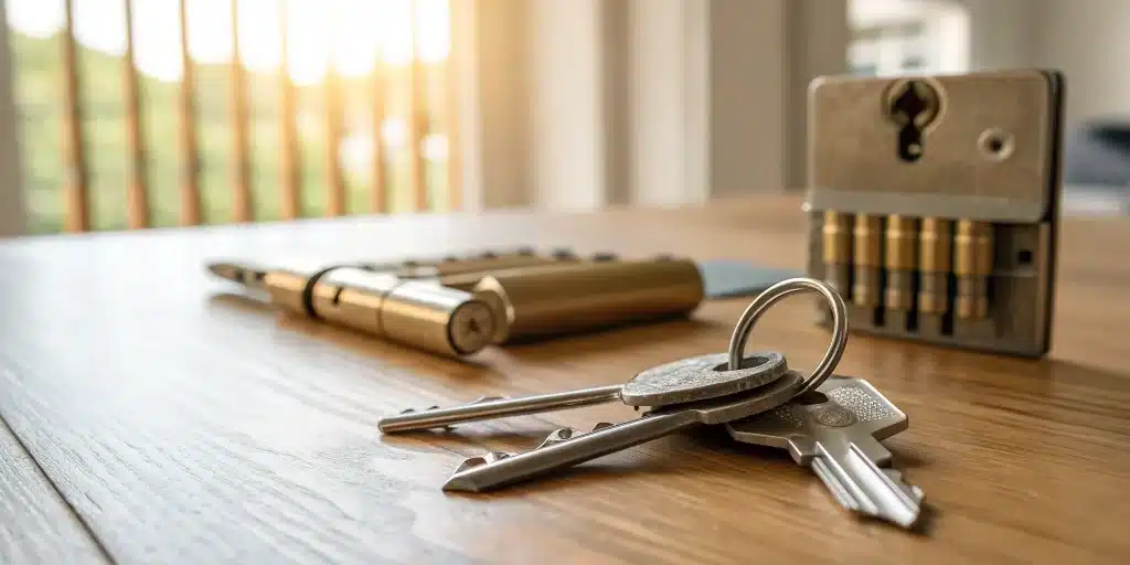 Rekeying lock: keys and lock cylinder.