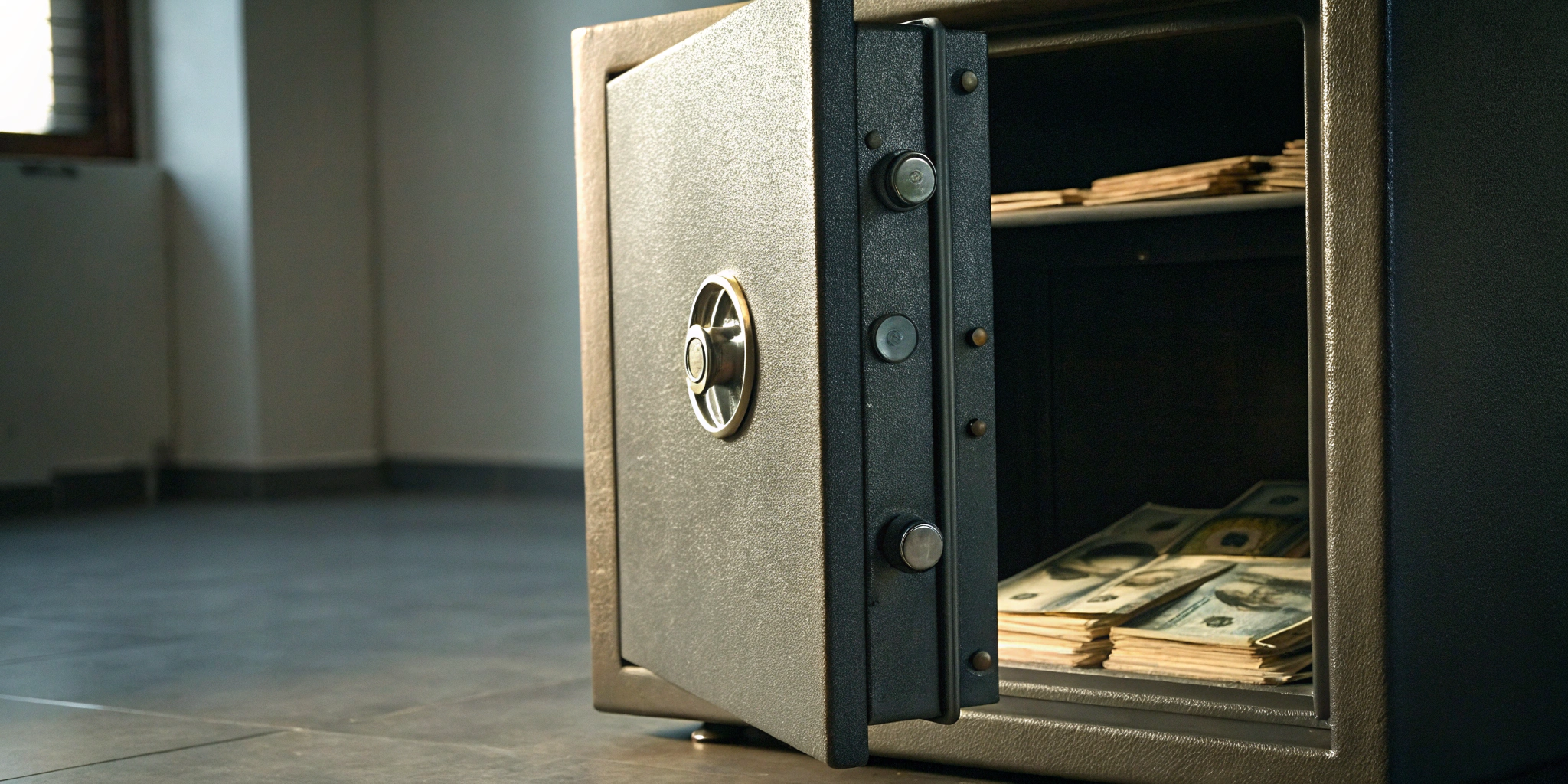 An open safe filled with cash after a successful safe opening service in Brooklyn.