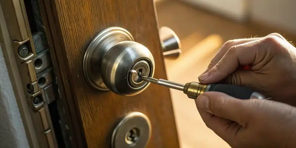 How to repair a round door lock with a screwdriver.