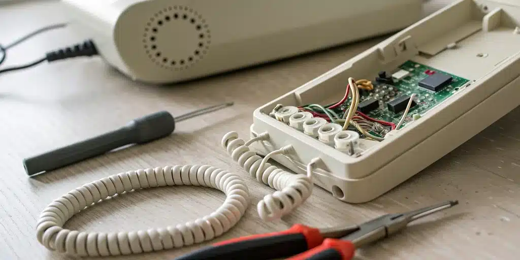 Intercom system repair tools and components.