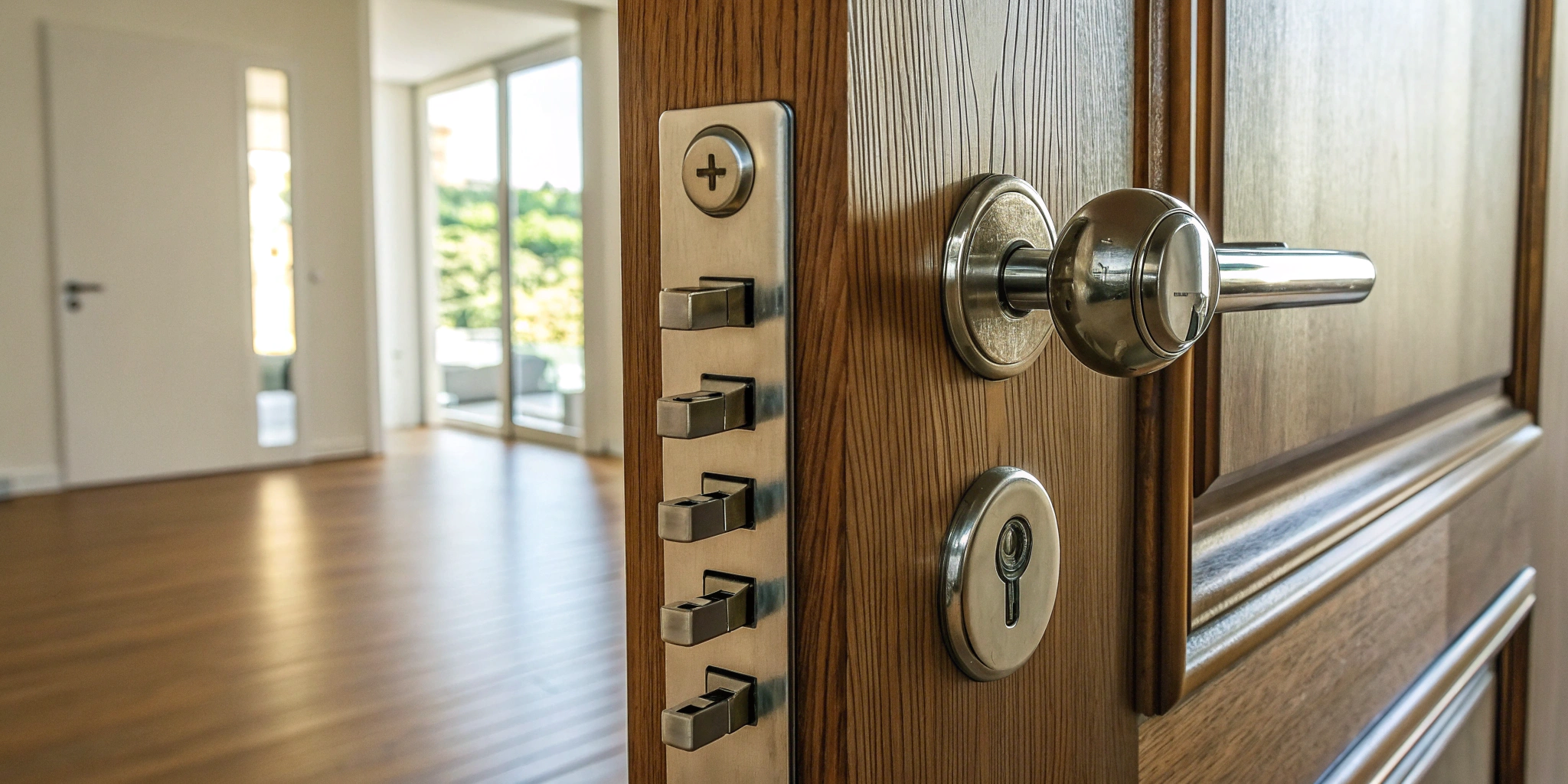 Landlord's master key system with a key in a high-security lock, a benefit for property management.