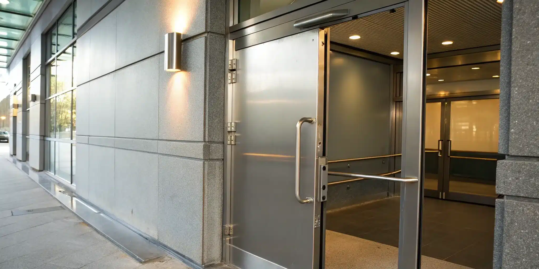 A properly installed fire door with certified hardware, a key step in our PDF installation guide.