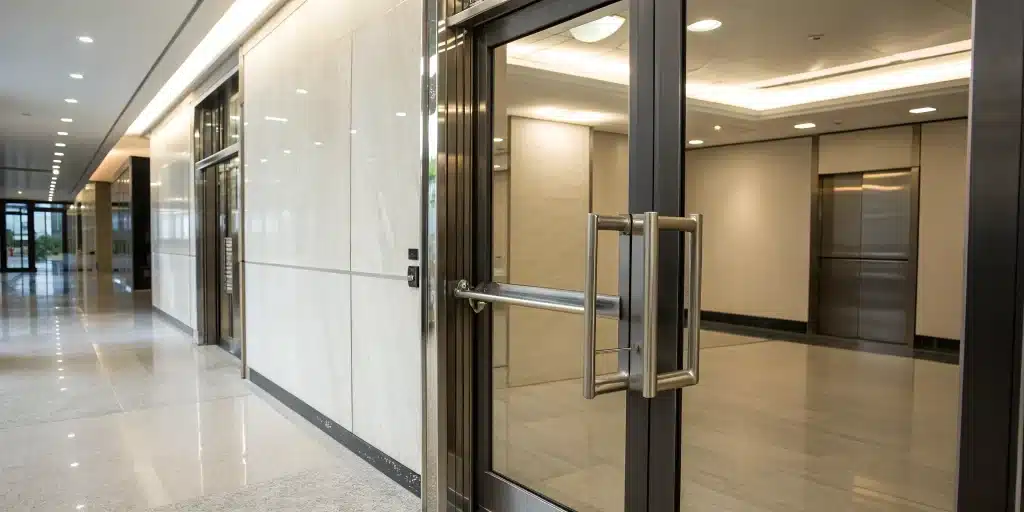 Commercial door push bar.